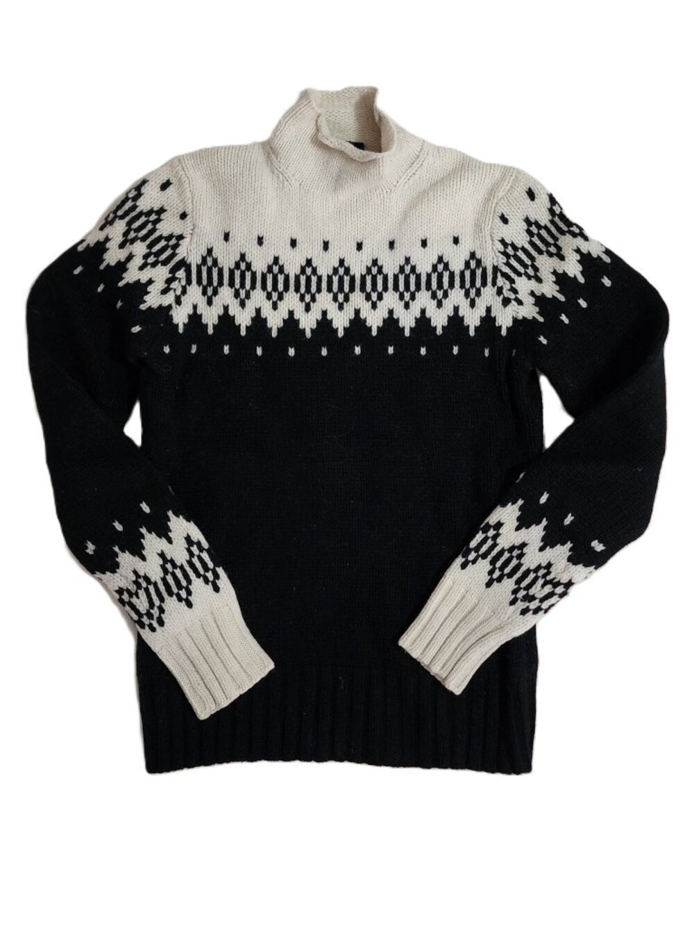 Gap Womens Black&WinterWhite 100% Lambswool Mock Neck Long Sleeve Sweater Size S
